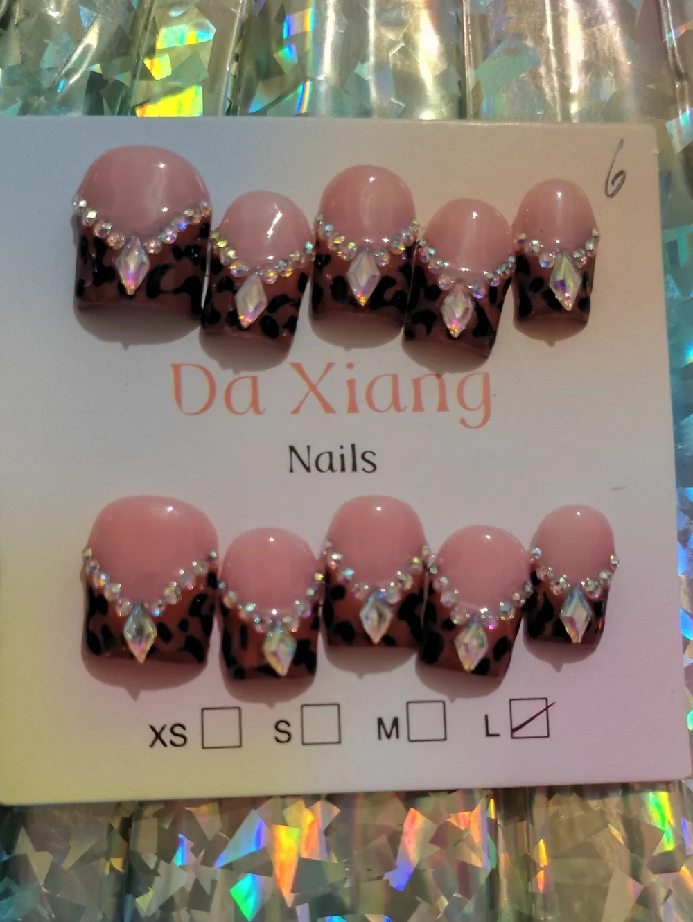 Pink Leopard Art Press-On Duck Nails with Gems